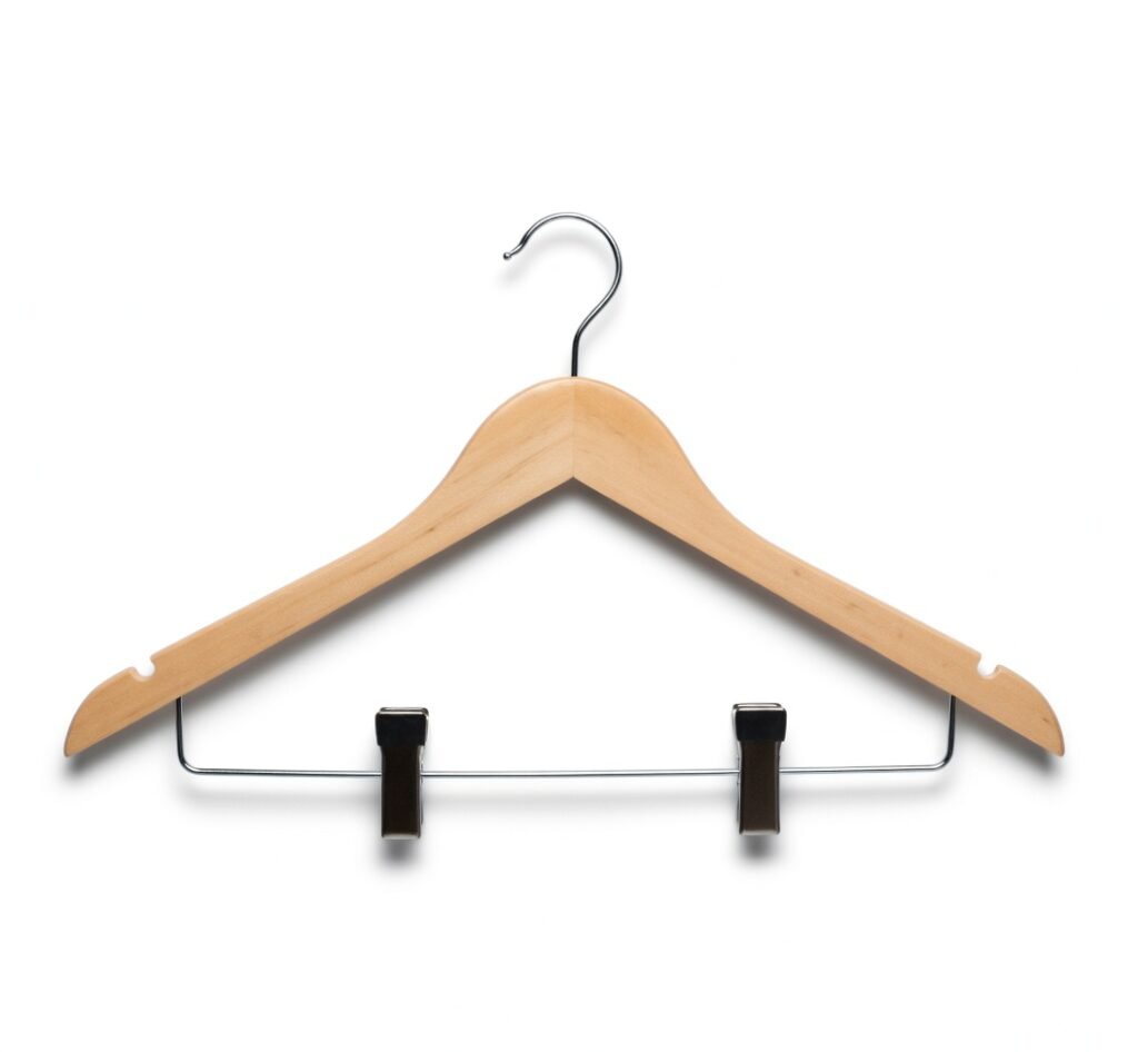 ElriBird Hotel Wooden Hanger - Wood Normal Cloth Hanger With 2 Clips-EBCH0004-W