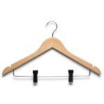 ElriBird Hotel Wooden Hanger - Wood Normal Cloth Hanger With 2 Clips-EBCH0004-W