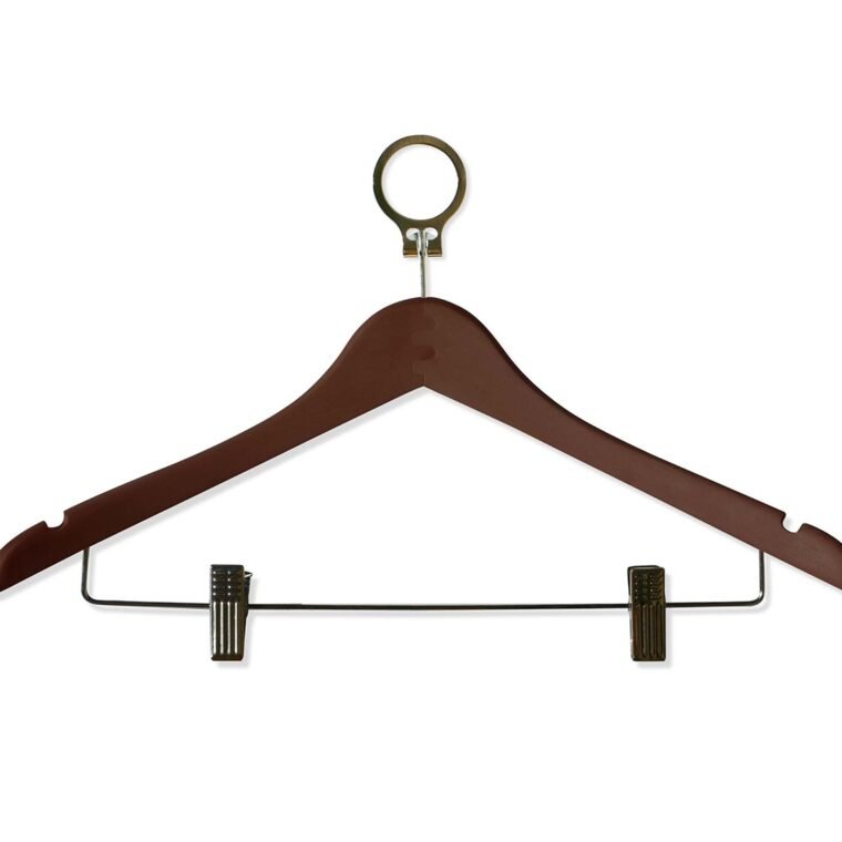Anti-Theft Cloth Hanger With 2 Clips - Brown
